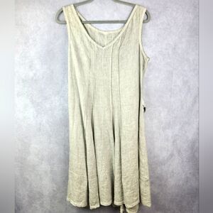 ONZ ITALY Light Grey Sleeveless Shift Dyed Linen Seamed Dress Size M